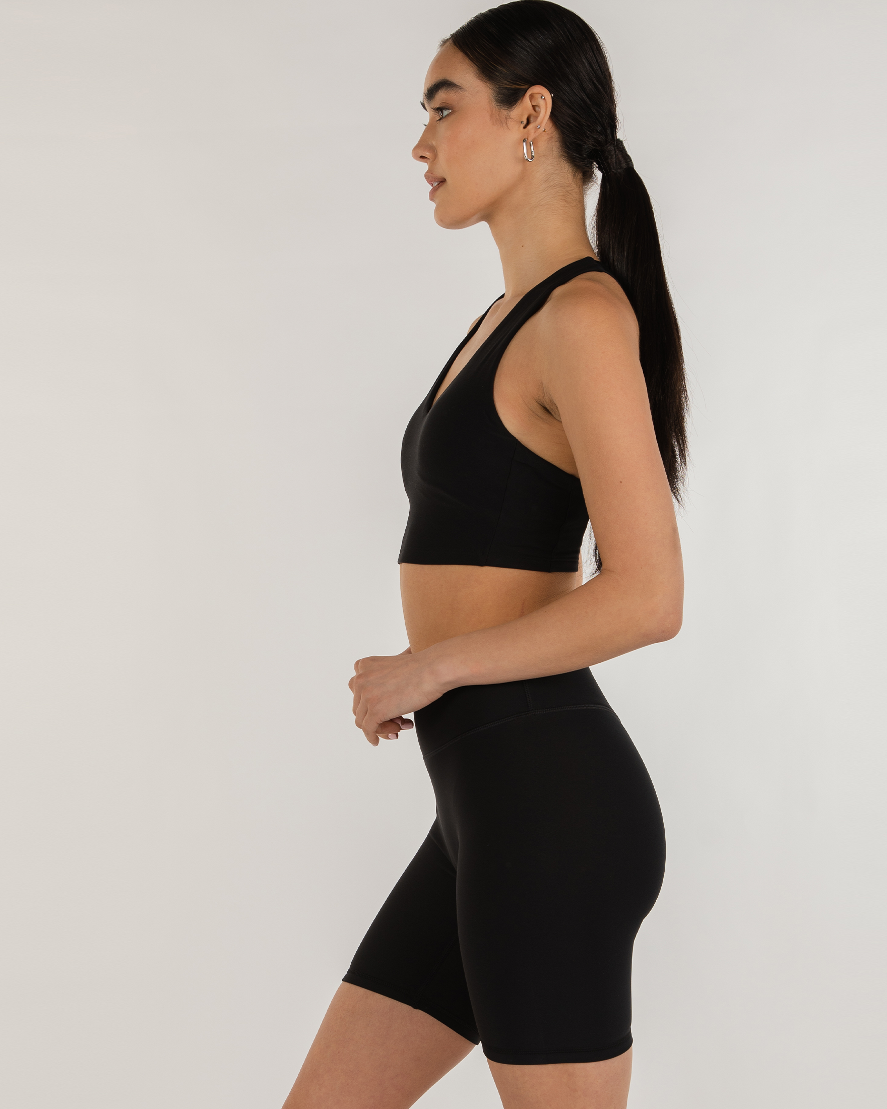 Elsa Fleece V Neck Longline Bra-Clothing - Women-rebody-Warm Black-XS-Urbanheer