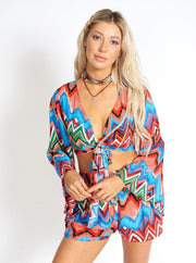Rainbow Waves Bohemian Front Tying Crop Top-Azure Thanatos-L-Rainbow-Urbanheer