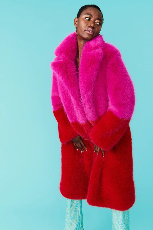 Red Pink Faux Fur Bamboo Coat-Clothing - Women-Buy Me Fur Ltd-Urbanheer