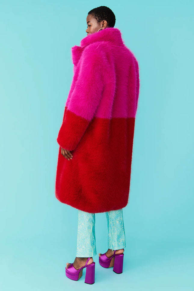 Red Pink Faux Fur Bamboo Coat-Clothing - Women-Buy Me Fur Ltd-Urbanheer