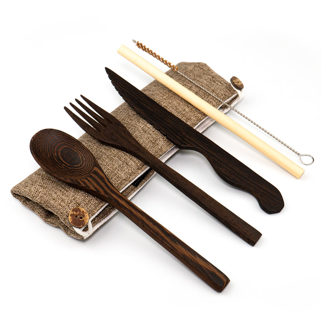 Dark Wood Cutlery Set (Dark Grey Bag)-Jungle Culture-Slate-Urbanheer