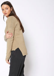 Women'S Eyelet Cutout Hi Lo Sweater-Lemon Hera-L-Black-Urbanheer