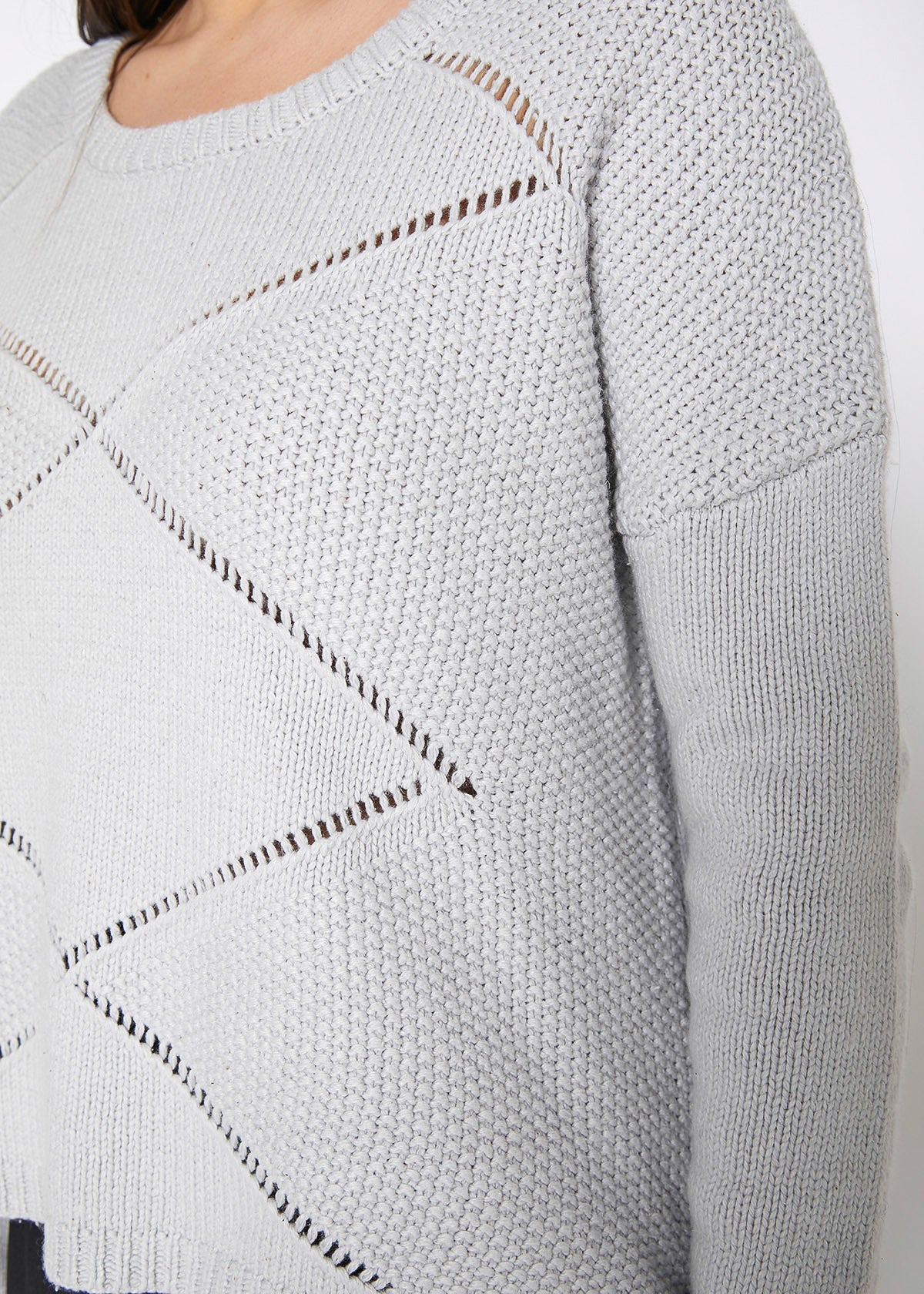 Women'S Eyelet Cutout Hi Lo Sweater-Lemon Hera-L-Black-Urbanheer