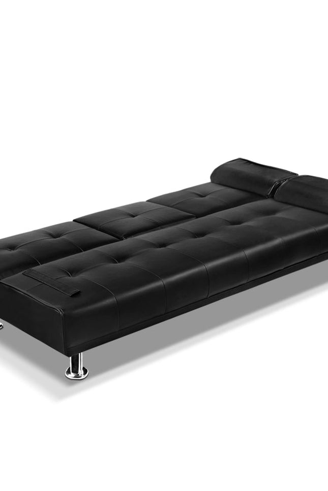 Artiss 3 Seater Pu Leather Sofa Bed - Black-Artiss-Urbanheer