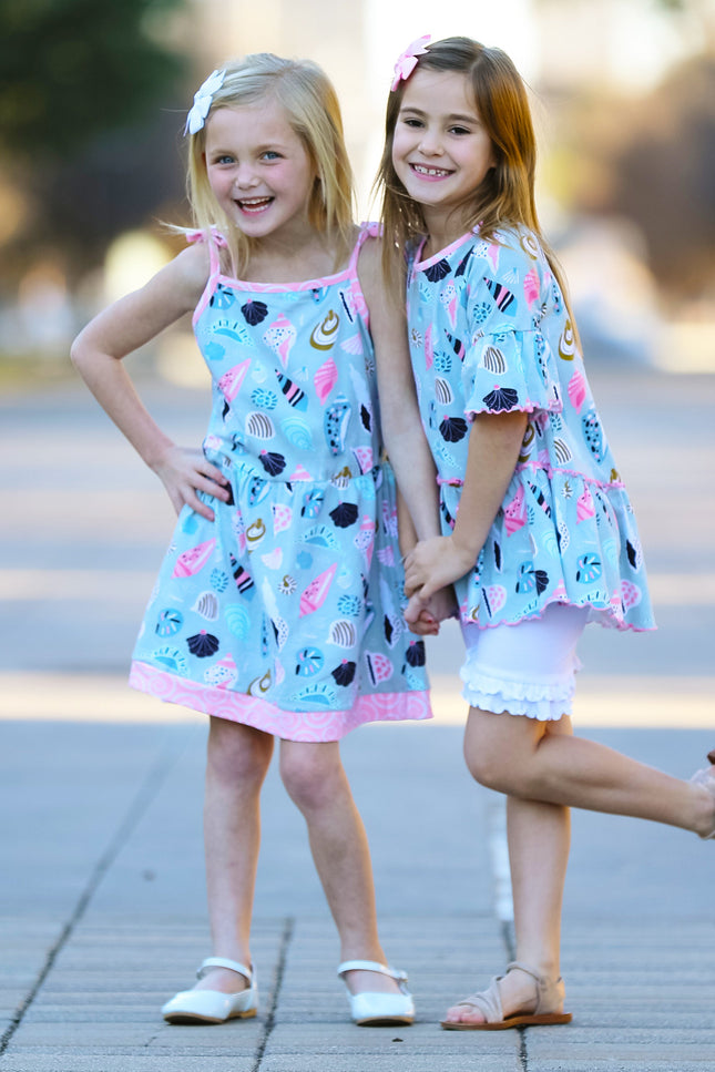 Annloren Little & Big Girls Seashells Spaghetti Straps Cotton Knit Summer Beach Dress-AnnLoren-Urbanheer