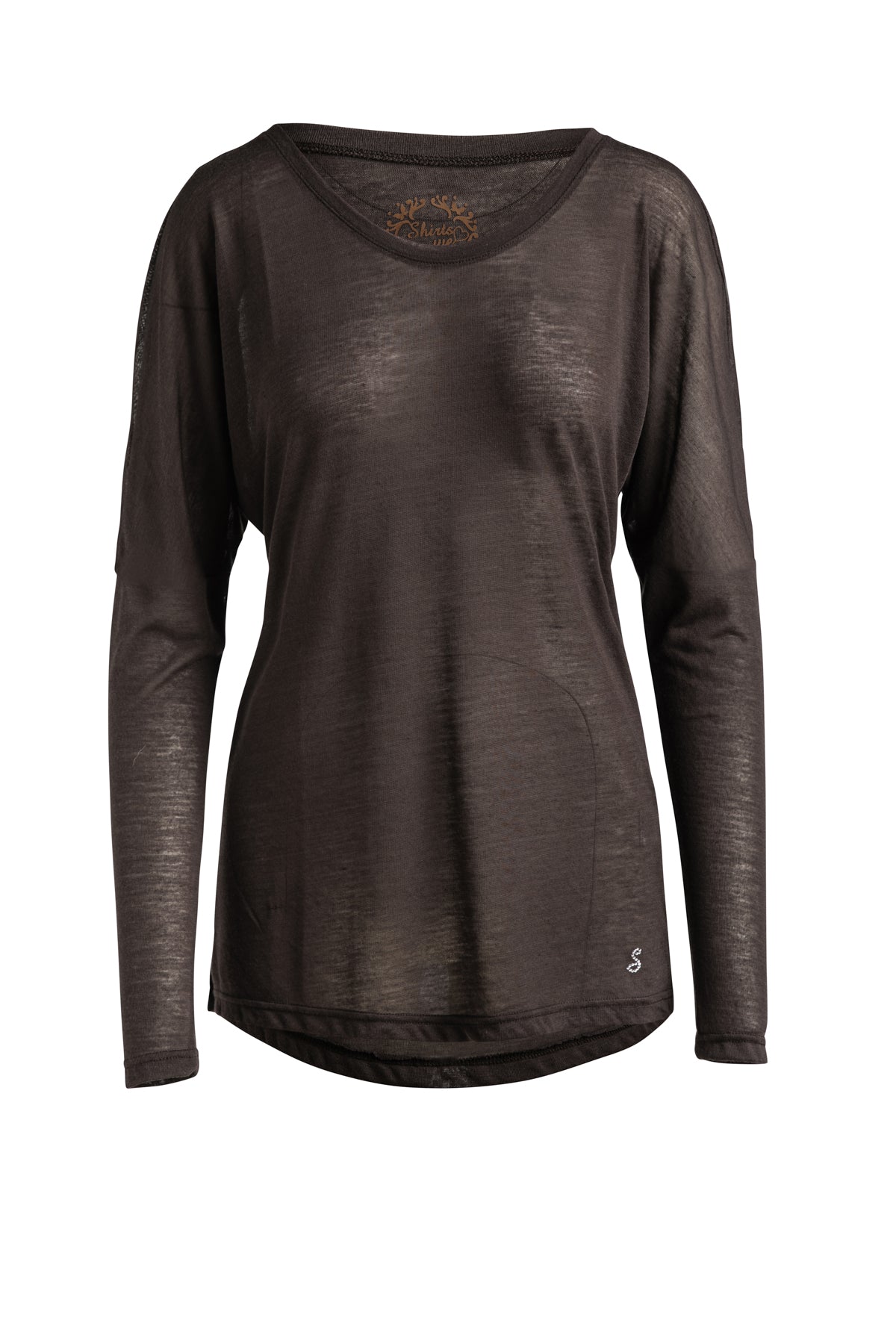 Brown Knit Top With Long Batwing Sleeves In Stretch Jersey Sustainable Fabric-Conquista-S-Urbanheer
