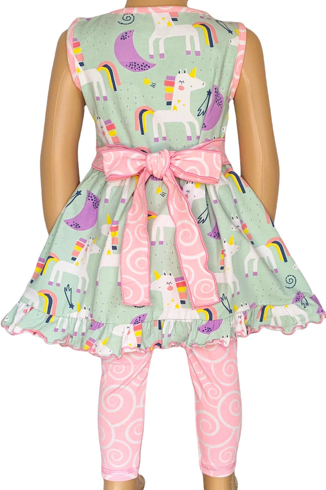 Annloren Little & Big Girls Unicorns Rainbow Dress & Pink Swirl Leggings Outfit-AnnLoren-Urbanheer