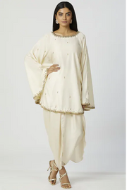 Embellished Kaftan Dhoti Pant Set In Off-White-Bohame-XS-Off-White-5' - 5'3"-Urbanheer