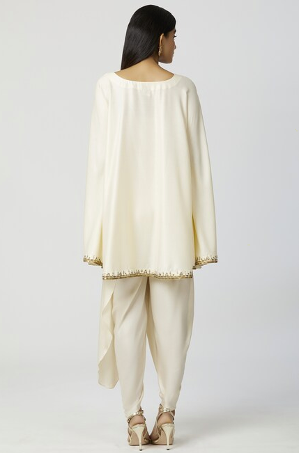 Embellished Kaftan Dhoti Pant Set In Off-White-Bohame-XS-Off-White-5' - 5'3"-Urbanheer
