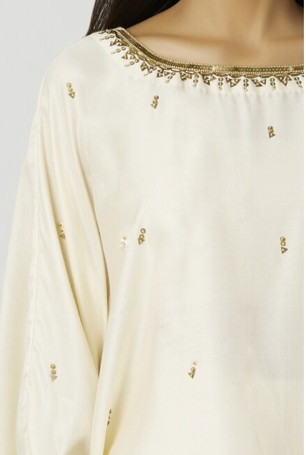 Embellished Kaftan Dhoti Pant Set In Off-White-Bohame-XS-Off-White-5' - 5'3"-Urbanheer