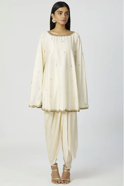 Embellished Kaftan Dhoti Pant Set In Off-White-Bohame-Urbanheer