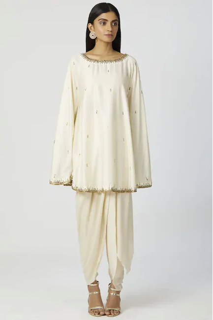 Embellished Kaftan Dhoti Pant Set In Off-White-Bohame-XS-Off-White-5' - 5'3"-Urbanheer