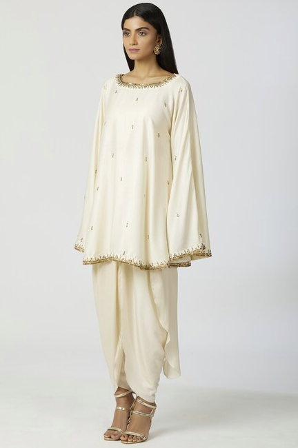 Embellished Kaftan Dhoti Pant Set In Off-White-Bohame-XS-Off-White-5' - 5'3"-Urbanheer