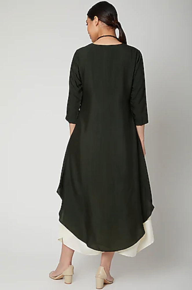 Dream Dress In Bottle Green And Off White-Bohame-XS-Urbanheer