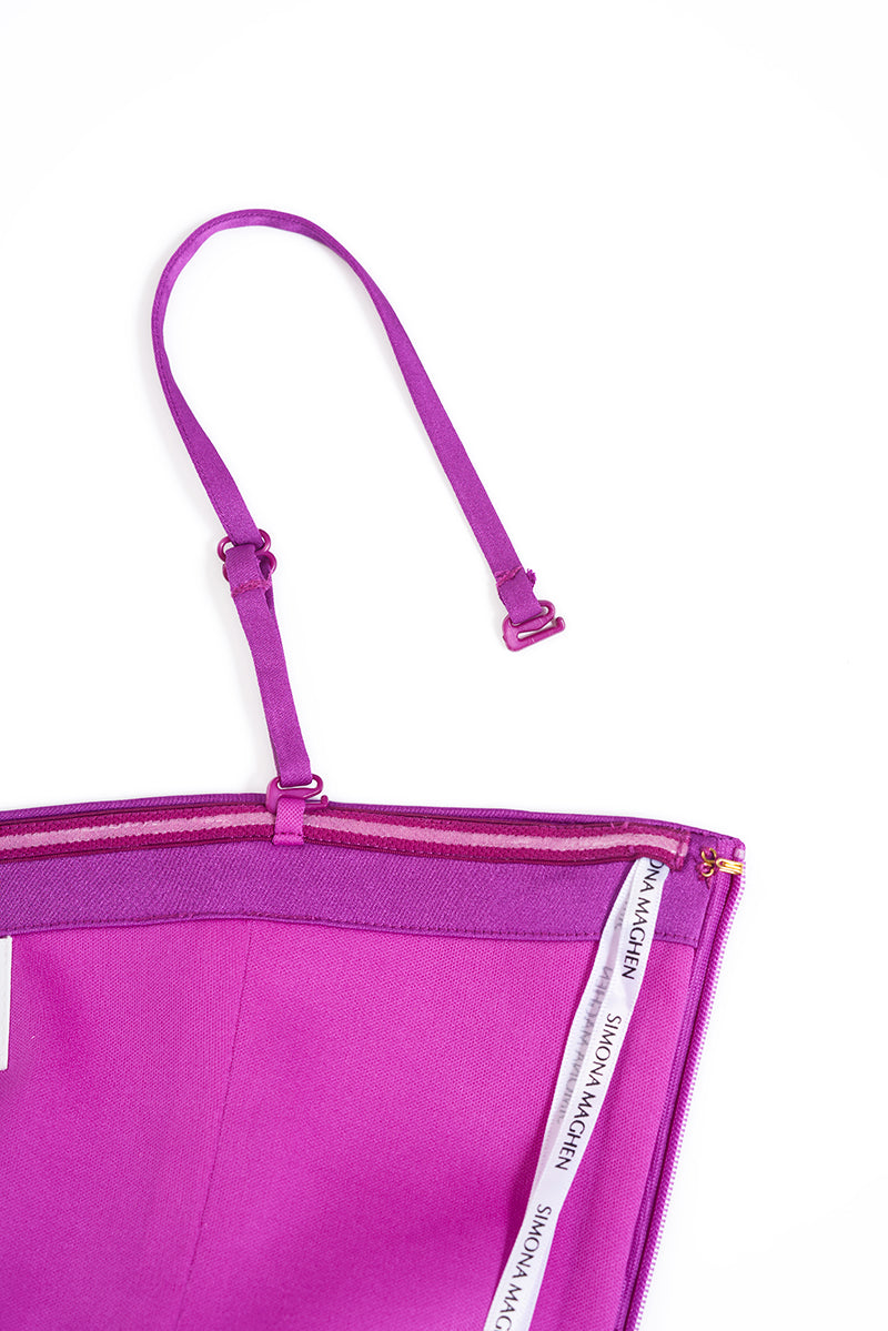 Va Va Voom Dress - Pointed Bodice Satin Midi Body-Con Dress With Side-Peach Dionysus-10-Magenta-Urbanheer