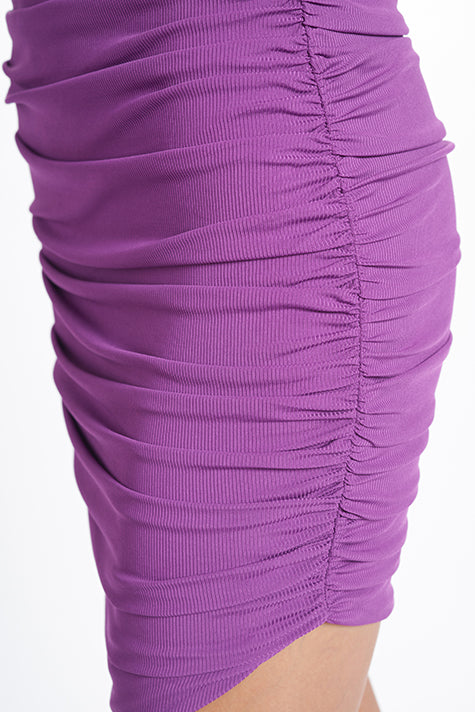 Harper Dress - Asymmetric Ribbed Dress With Ruching And One Shoulder-Simona Maghen-L-Amethyst-Urbanheer