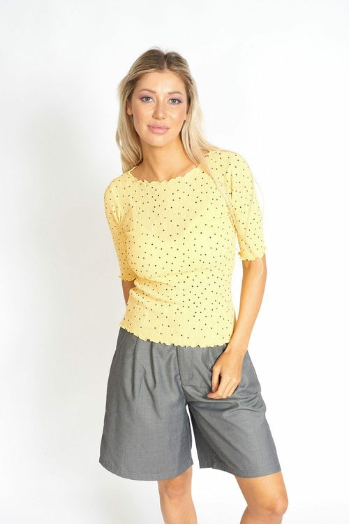 So Sweet Frill Polka Dots Top-Azure Thanatos-One Size-Lemon Yellow-Urbanheer