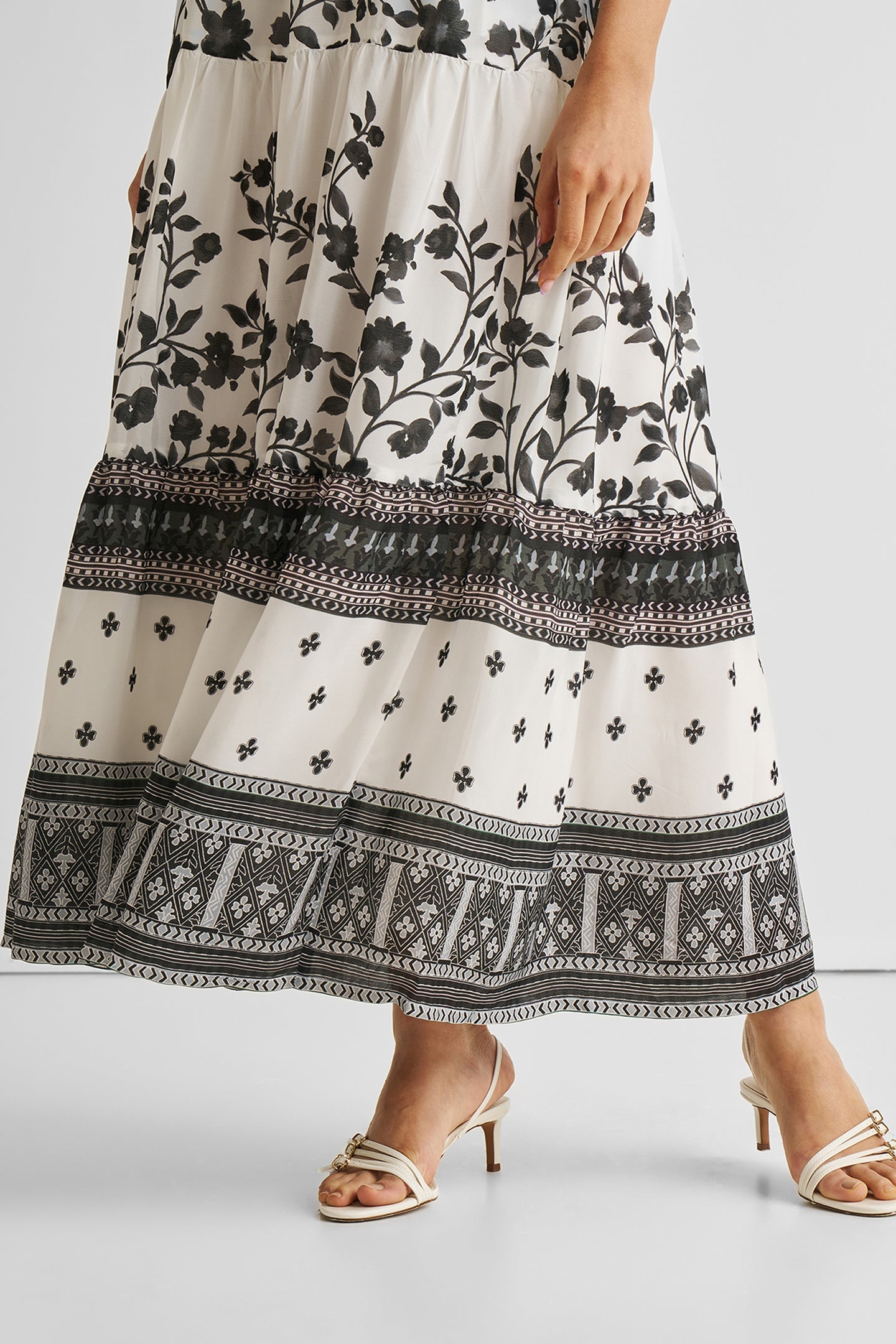 Strappy Tiered Maxi Dress in Florals-DRESSES-Reistor-Vines and Twirls Black-XS-Urbanheer