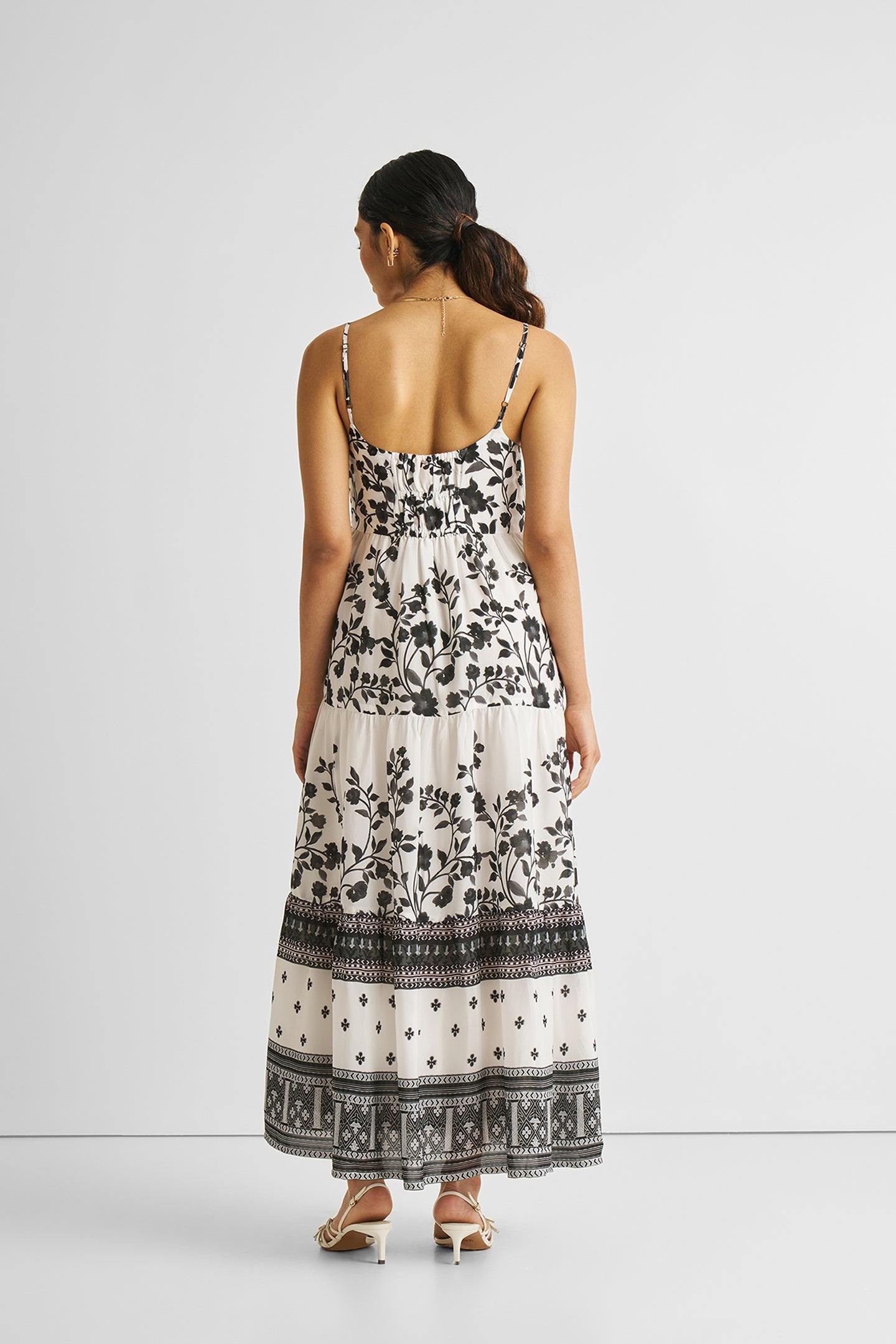 Strappy Tiered Maxi Dress in Florals-DRESSES-Reistor-Vines and Twirls Black-XS-Urbanheer