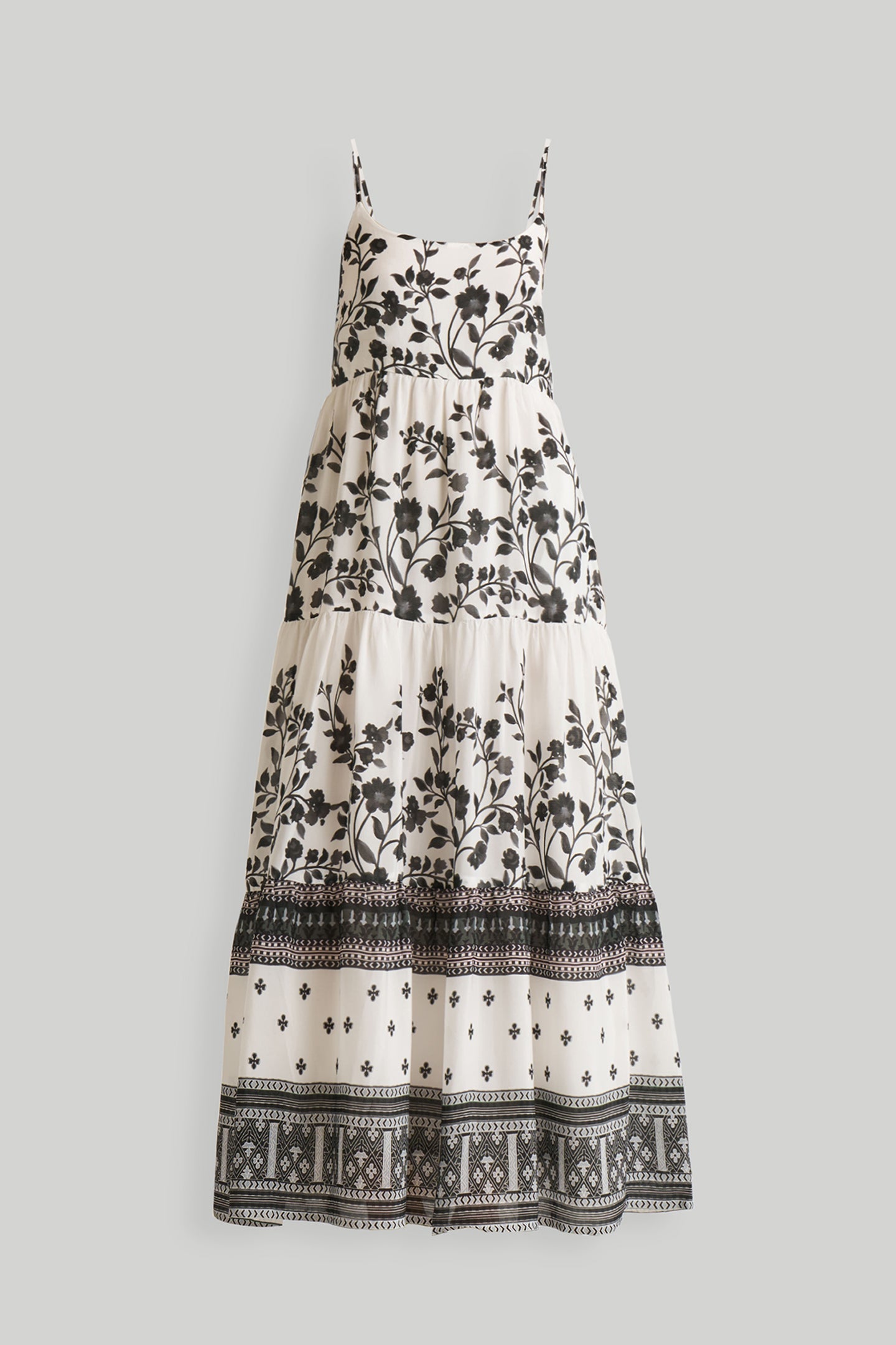 Strappy Tiered Maxi Dress in Florals-DRESSES-Reistor-Vines and Twirls Black-XS-Urbanheer