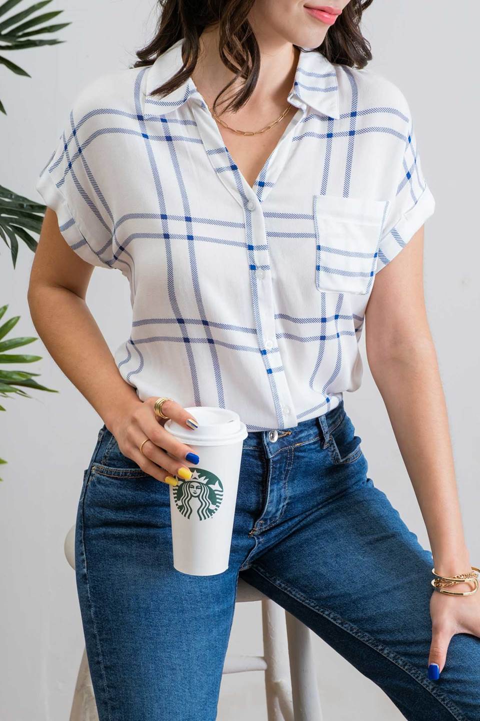 Rolled Short Sleeve Woven Top-Blu Pepper-S-Urbanheer