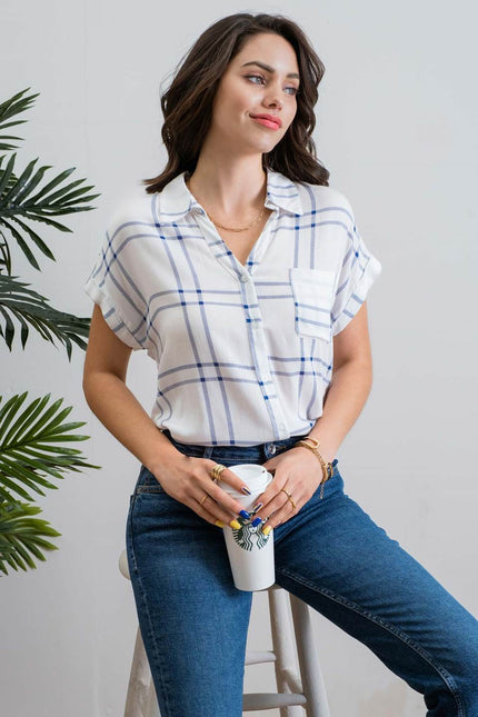 Rolled Short Sleeve Woven Top