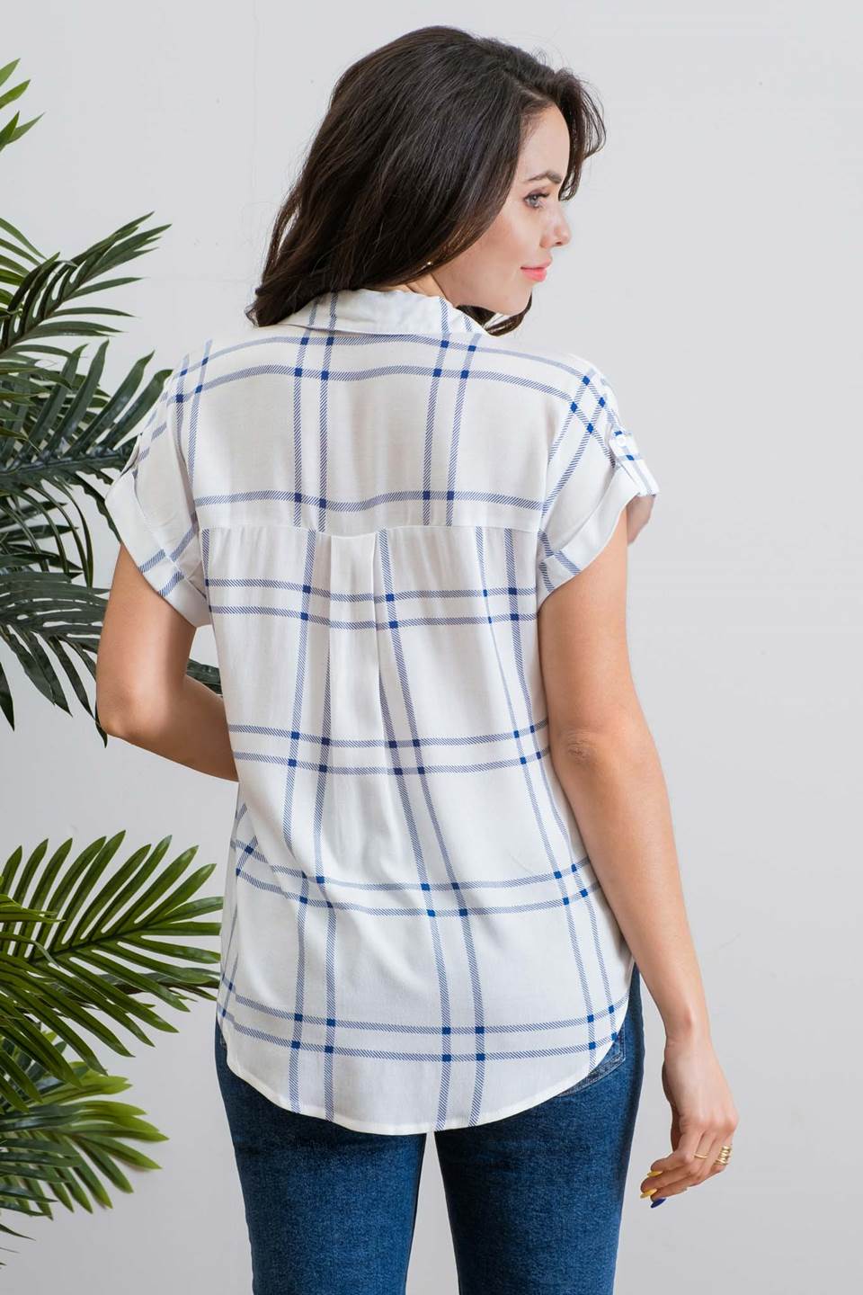 Rolled Short Sleeve Woven Top-Blu Pepper-S-Urbanheer