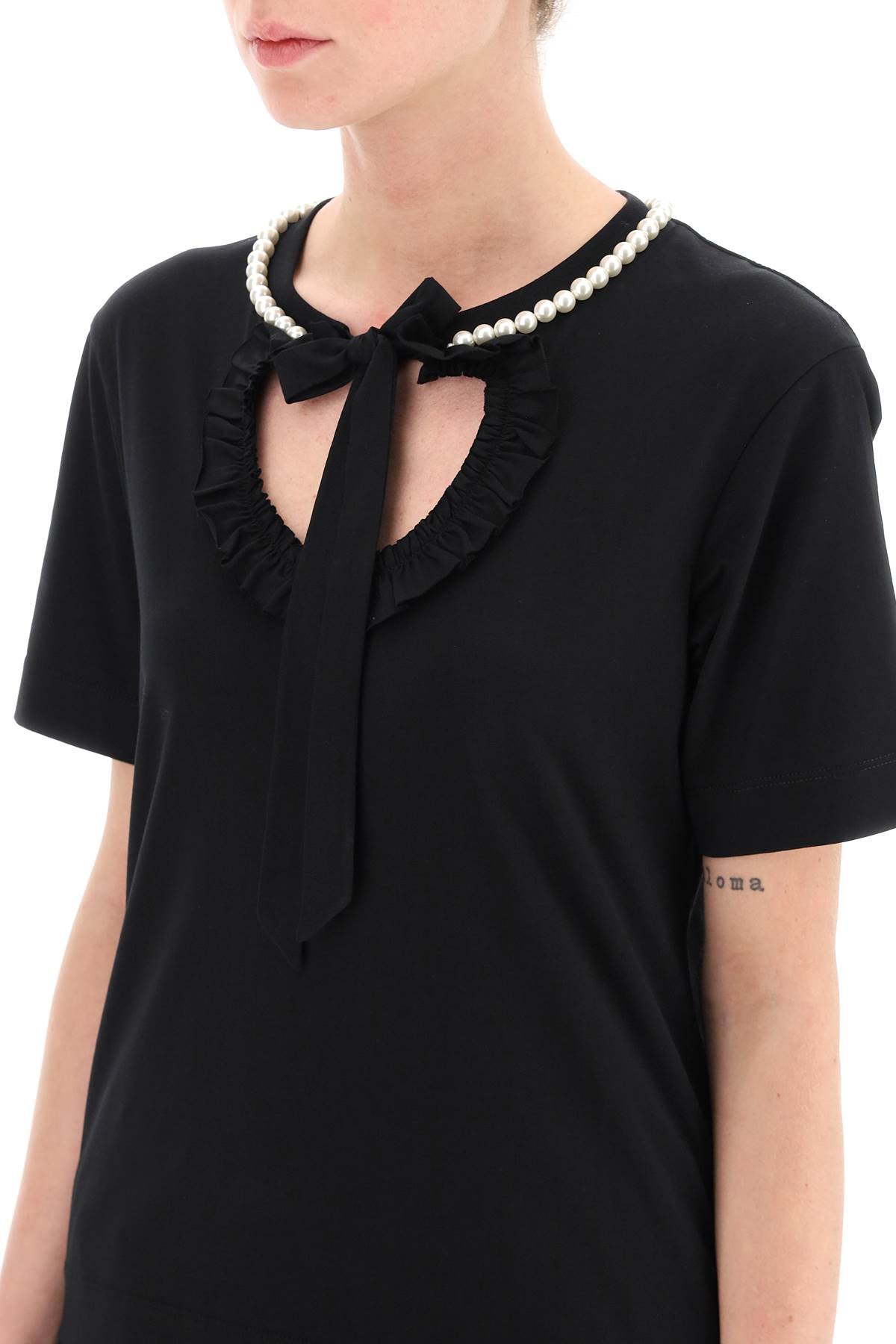 Simone rocha t-shirt with heart-shaped cut-out and pearls-Simone Rocha-M-Urbanheer