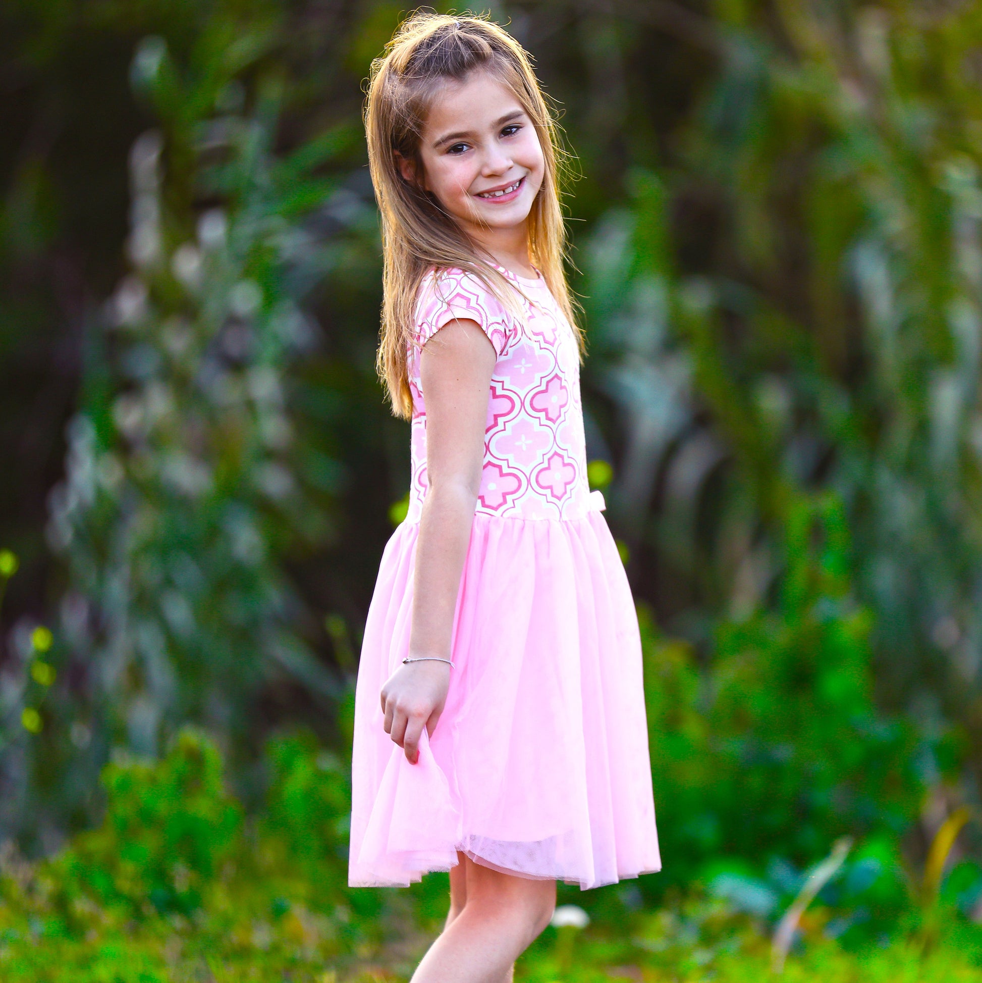 Annloren Girls Dress Pink Tulle & Pink Arabesque Easter Party Dress-AnnLoren-2-3T-Urbanheer