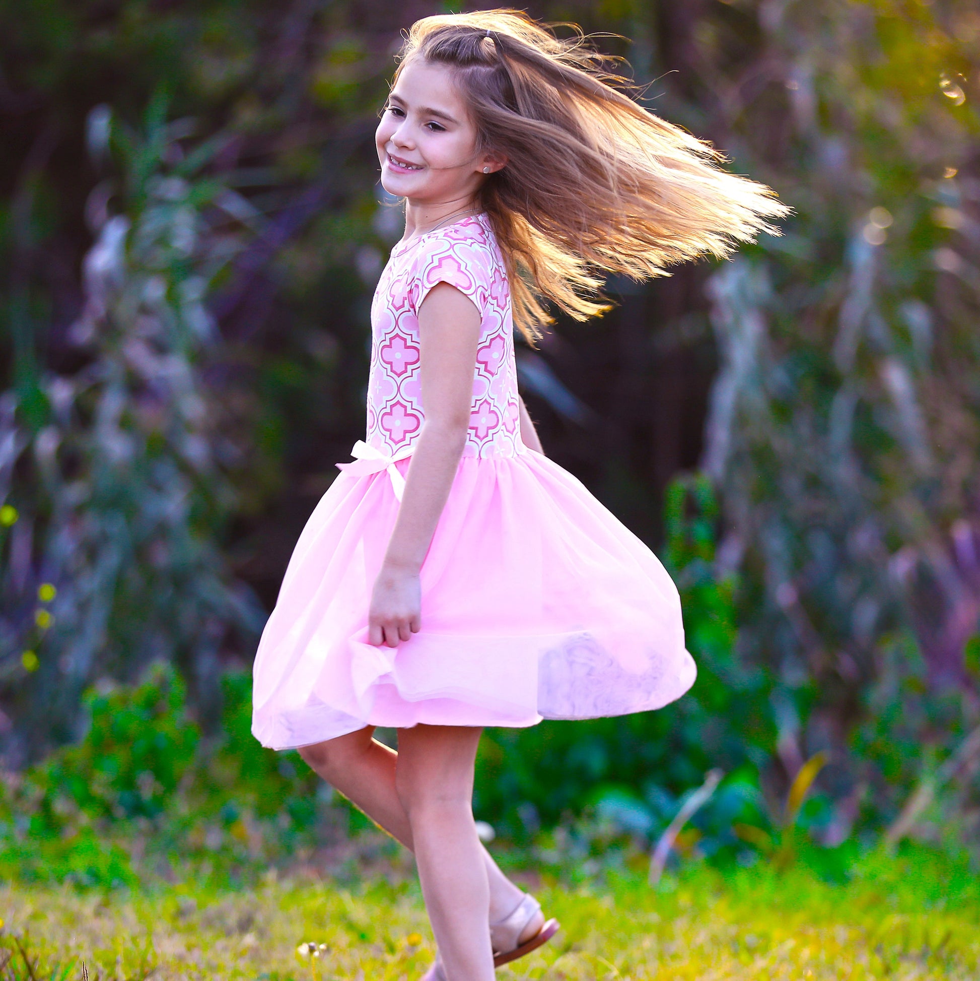 Annloren Girls Dress Pink Tulle & Pink Arabesque Easter Party Dress-AnnLoren-2-3T-Urbanheer