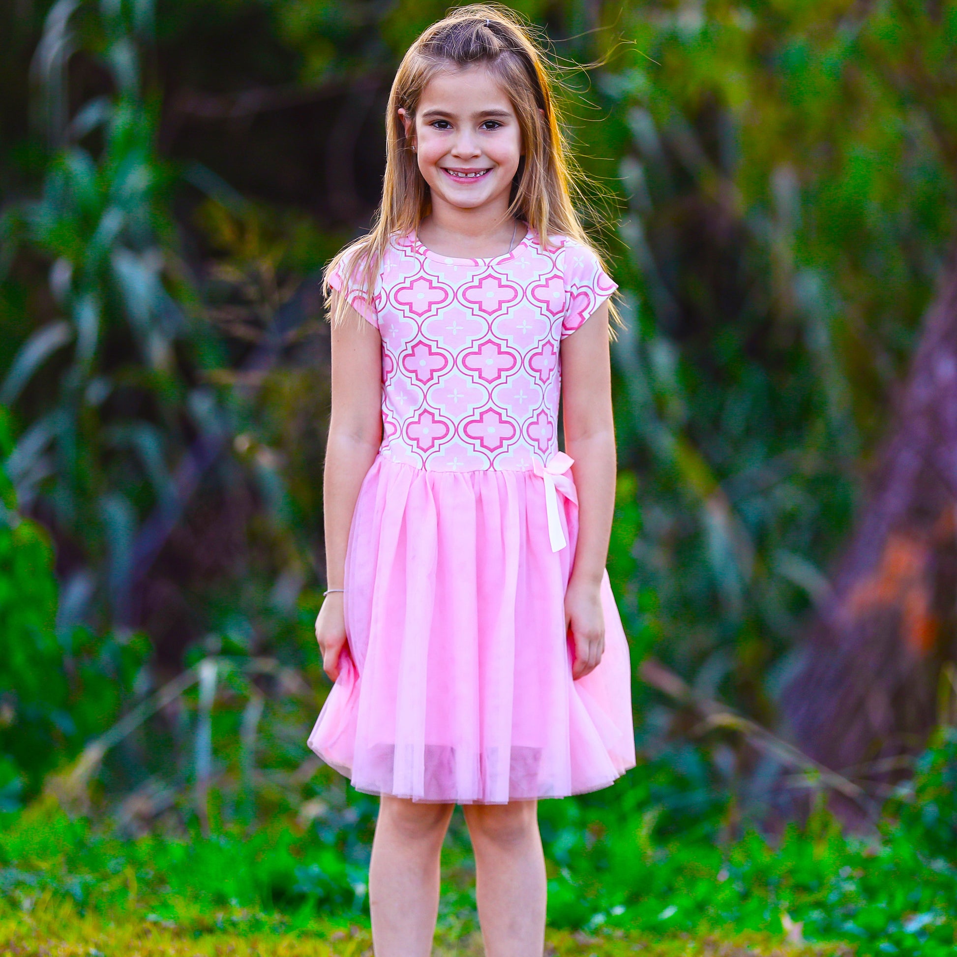 Annloren Girls Dress Pink Tulle & Pink Arabesque Easter Party Dress-AnnLoren-2-3T-Urbanheer