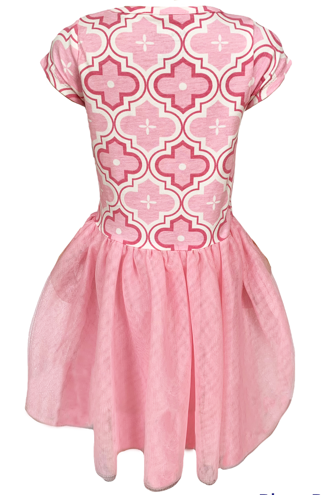 Annloren Girls Dress Pink Tulle & Pink Arabesque Easter Party Dress
