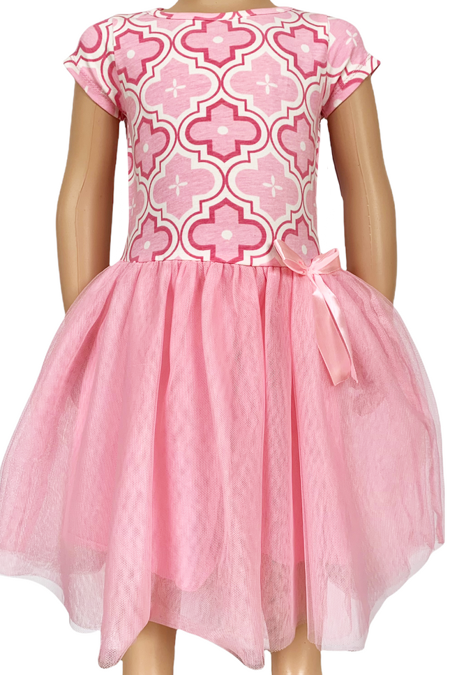 Annloren Girls Dress Pink Tulle & Pink Arabesque Easter Party Dress