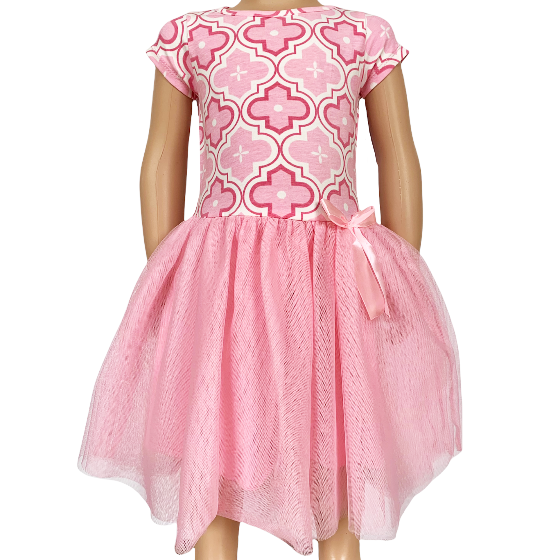 Annloren Girls Dress Pink Tulle & Pink Arabesque Easter Party Dress-AnnLoren-2-3T-Urbanheer