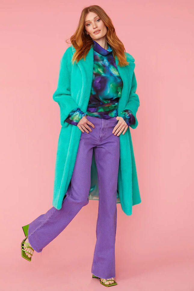 Turquoise Duchess Faux Fur Midi Coat-Faux Fur Coats-Buy Me Fur Ltd-Urbanheer