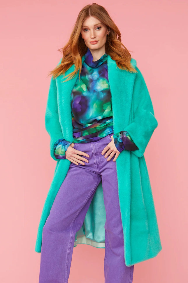Turquoise Duchess Faux Fur Midi Coat-Faux Fur Coats-Buy Me Fur Ltd-S-M-Turquoise-Faux Fur-Urbanheer