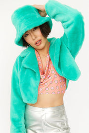Turquoise Faux Fur Bucket Hat-Hats-Buy Me Fur Ltd-One Size-Turquoise-Faux Fur-Urbanheer