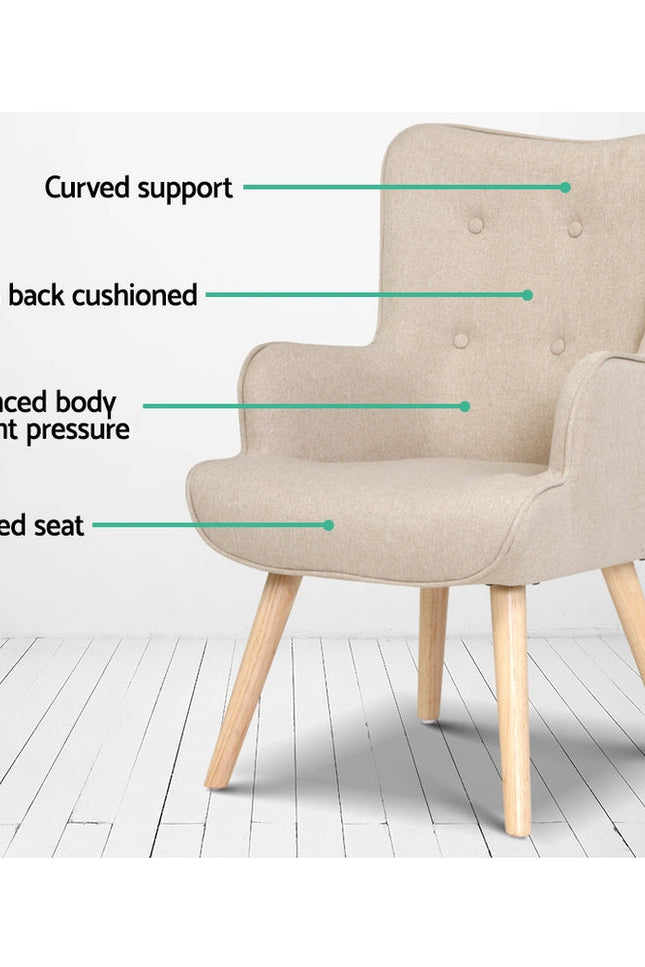 Artiss Armchair Lounge Chair Fabric Sofa Accent Chairs And Ottoman Beige-Artiss-Urbanheer