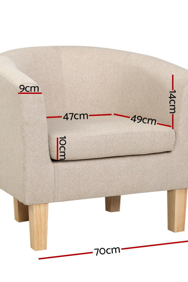 Artiss Armchair Lounge Chair Tub Accent Armchairs Fabric Sofa Chairs Beige-Artiss-Urbanheer
