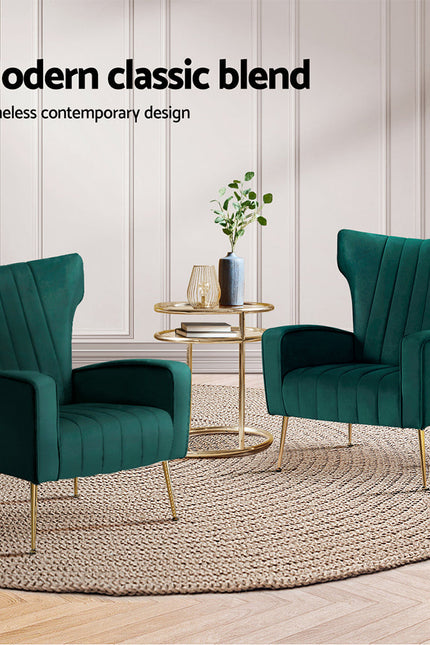 Artiss Armchair Lounge Chairs Accent Armchairs Chair Velvet Sofa Green Seat-Artiss-Urbanheer