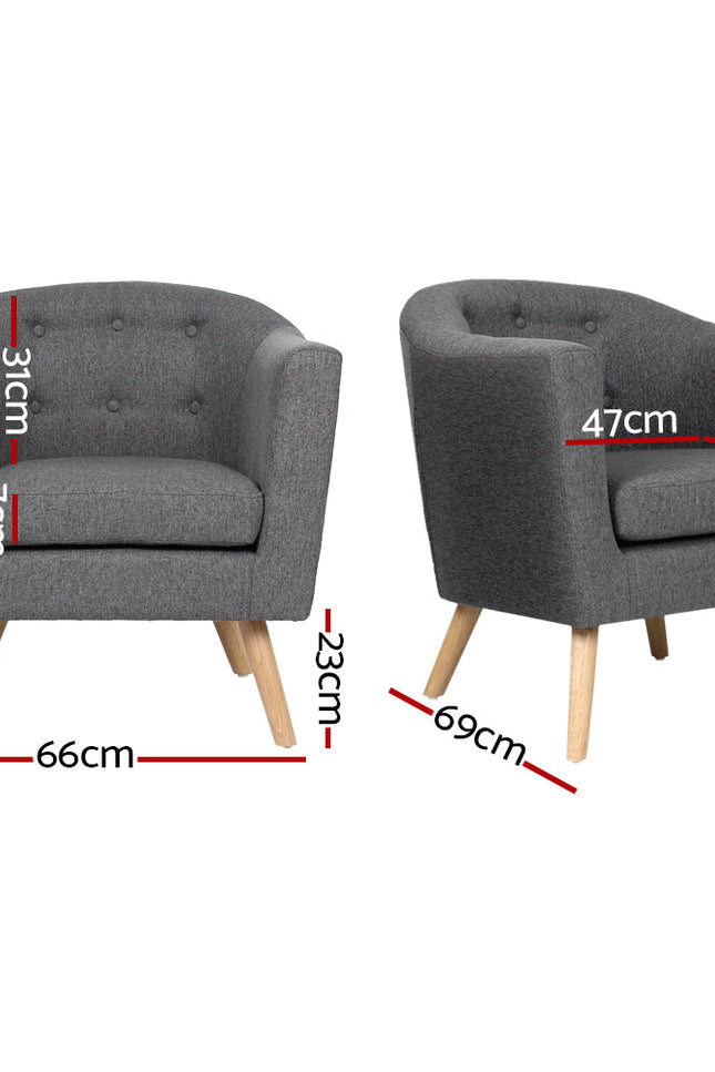 Artiss Adora Armchair Tub Chair Single Accent Armchairs Sofa Lounge Fabric Grey-Artiss-Urbanheer