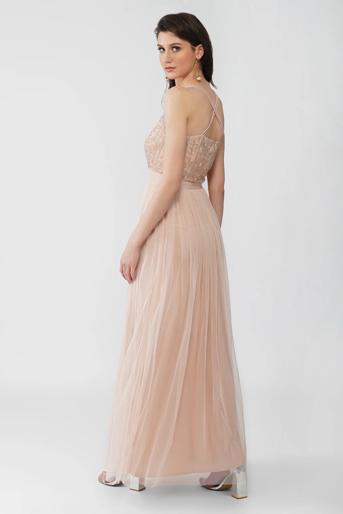 Ursa Blush Pink Embellished Maxi Dress.-lace and beads-8-Urbanheer