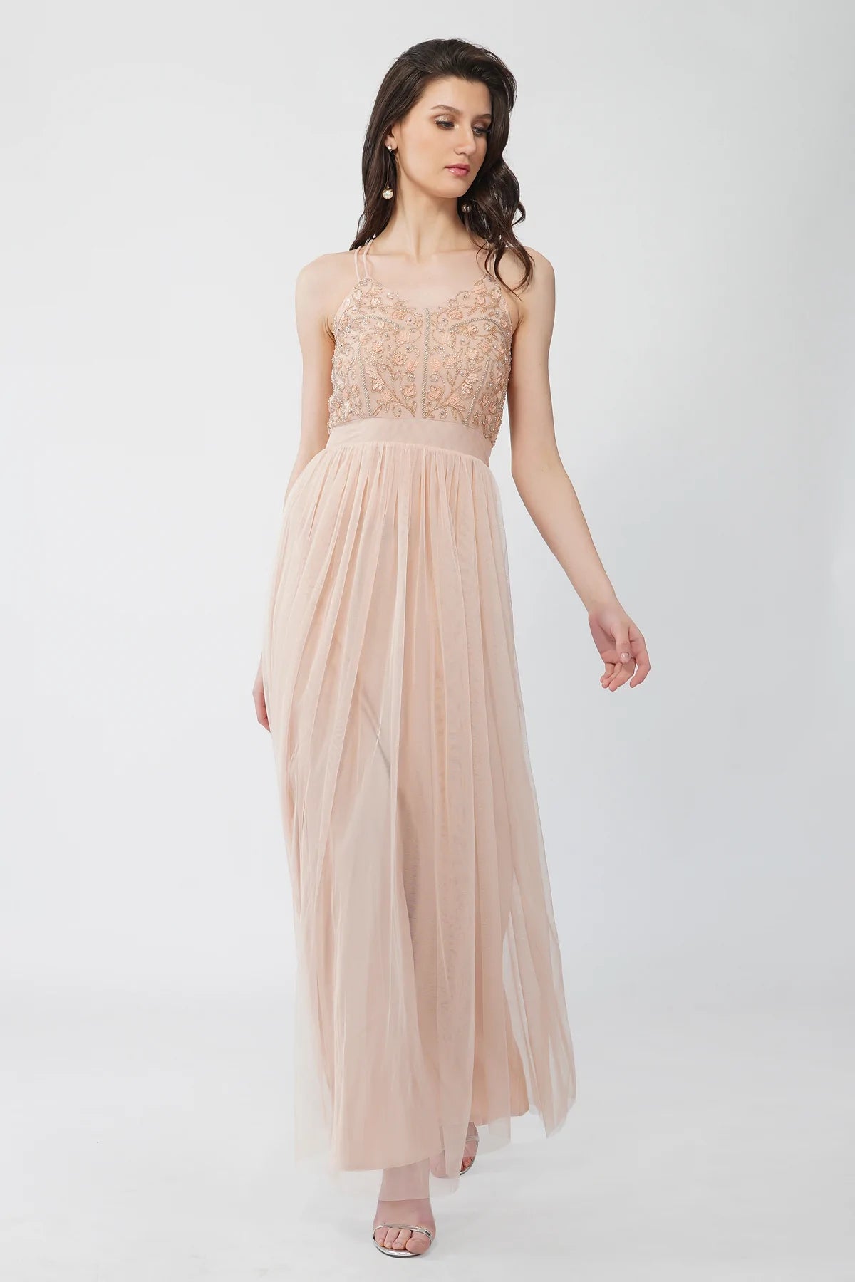 Ursa Blush Pink Embellished Maxi Dress.-lace and beads-8-Urbanheer