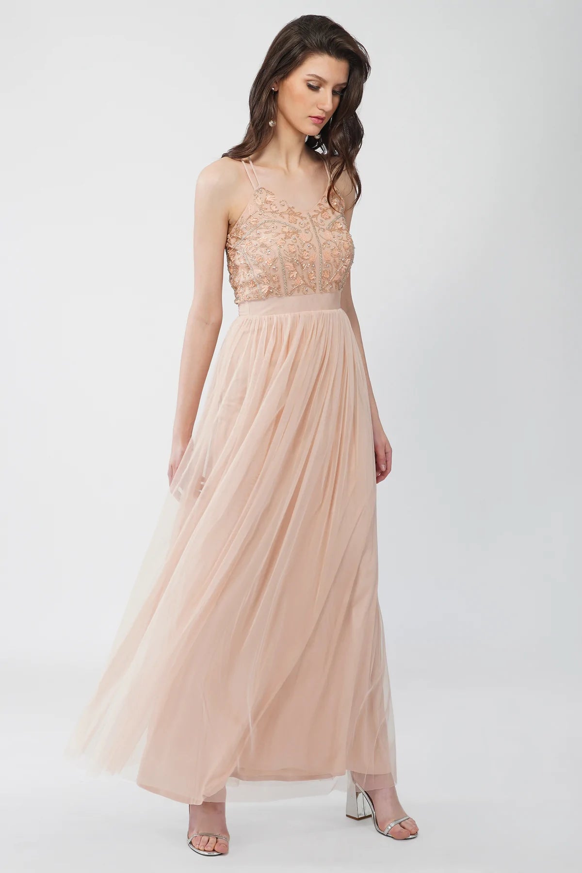 Ursa Blush Pink Embellished Maxi Dress.-lace and beads-8-Urbanheer