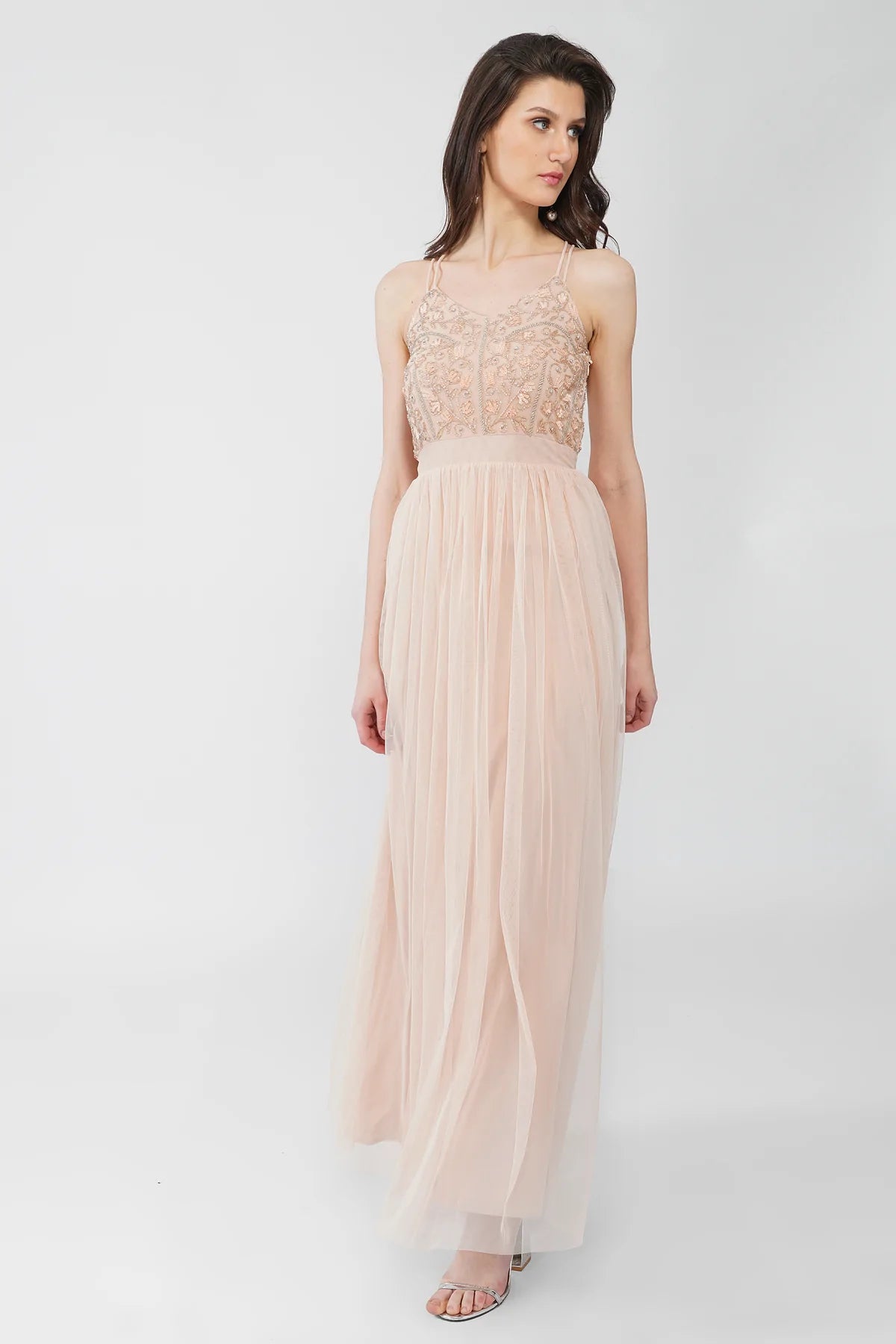 Ursa Blush Pink Embellished Maxi Dress.-lace and beads-8-Urbanheer