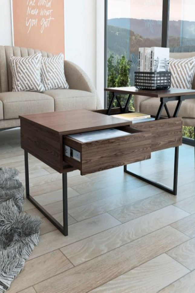 Vezu Lift Top Coffee Table With Drawer, Dark Walnut Finish-We Have Furniture-Urbanheer