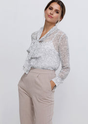 Tie Neck Sheer Blouse In Ivory Silver-Lemon Hera-L-Urbanheer