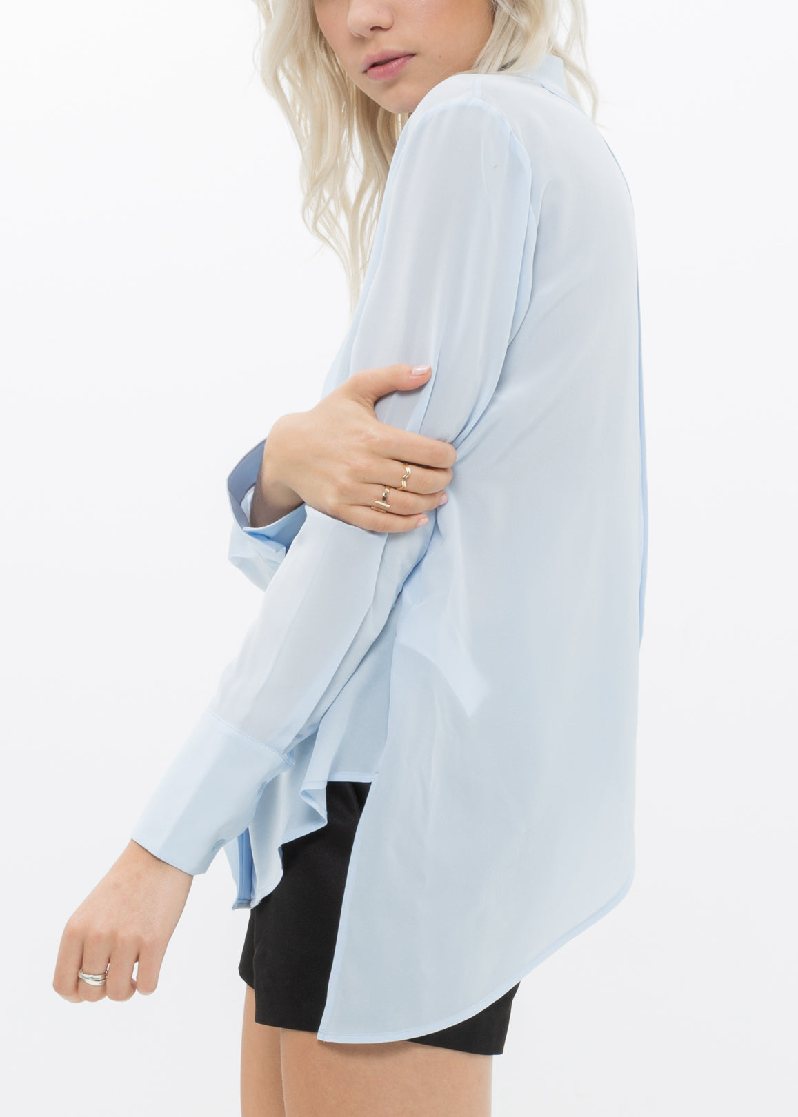 Women's Sheer Placket Hi Lo Blouse-Lemon Hera-L-Cloud Blue-Urbanheer
