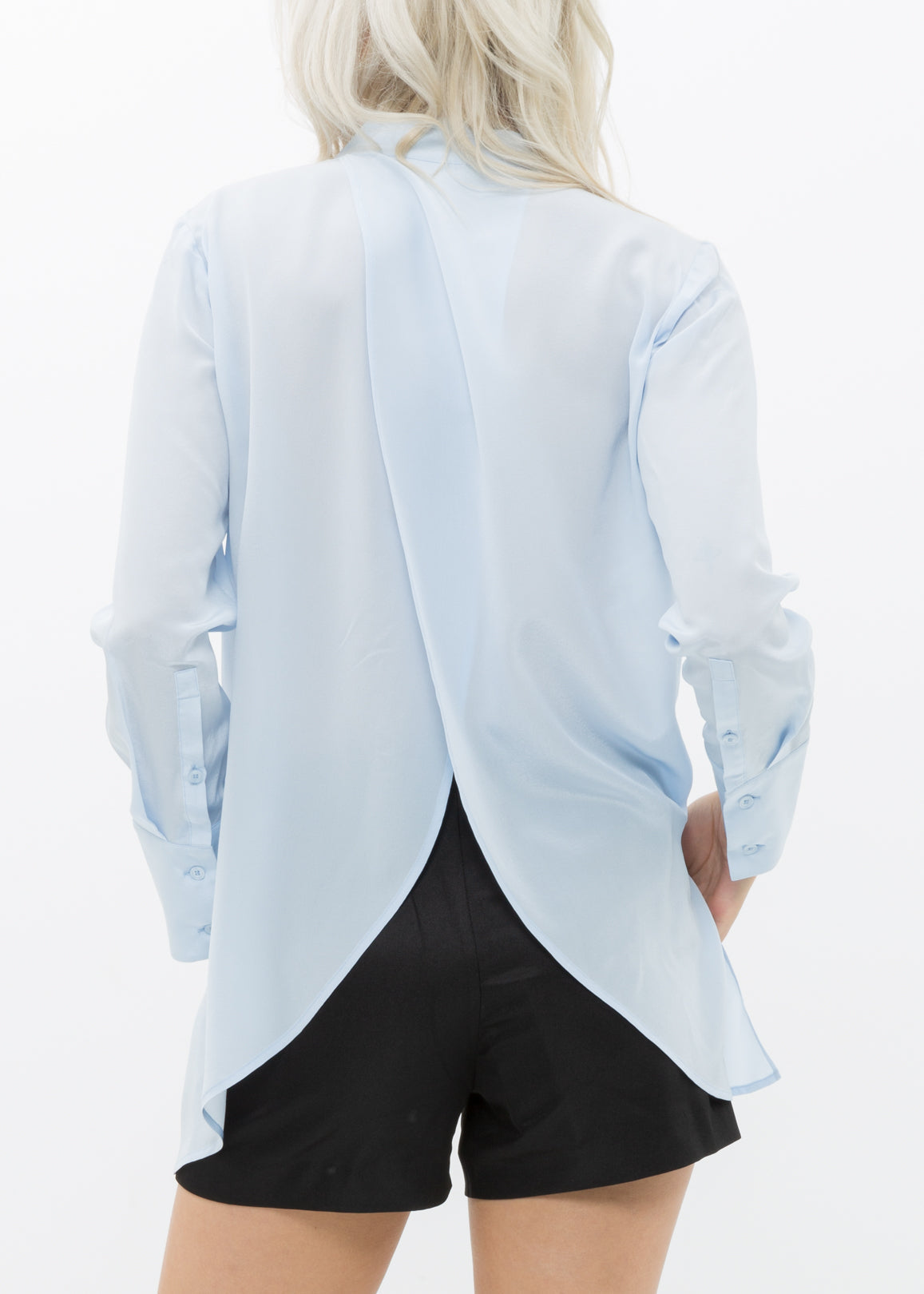 Women's Sheer Placket Hi Lo Blouse-Lemon Hera-L-Cloud Blue-Urbanheer