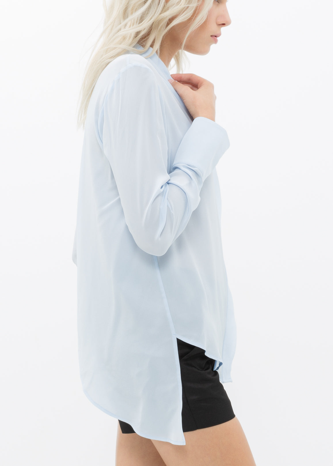 Women's Sheer Placket Hi Lo Blouse-Lemon Hera-L-Cloud Blue-Urbanheer
